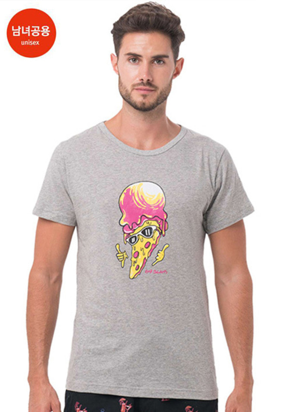 남여공용 선셋 앤 피자(그레이) 디앤에이 티셔츠